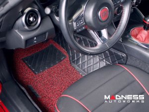 FIAT 124 Floor Mats - All Weather - Rubber Woven Carpet - Black + Red 